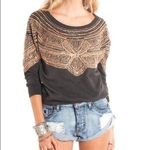 Amuse Society Beaded Marley Fleece Sweater Top